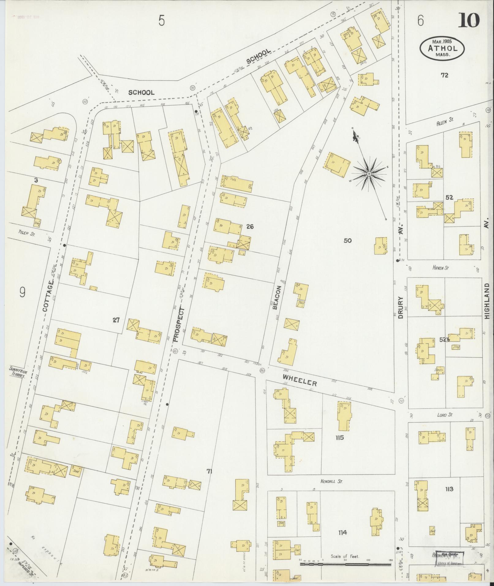 Sanborn Fire Insurance Map from Athol, Worcester County, Massachusetts (1905), Sheet #0010 - Complete Map Set gallery image, historic Sanborn map, vintage wall art, Massachusetts Massachusetts