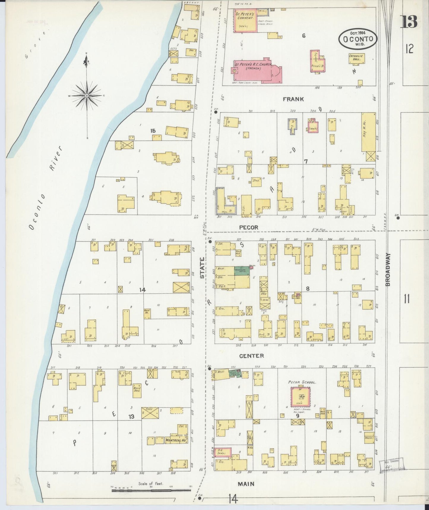 Sanborn Fire Insurance Map from Oconto, Oconto County, Wisconsin (1904), Sheet #0013 - Complete Map Set gallery image, historic Sanborn map, vintage wall art, Wisconsin Wisconsin