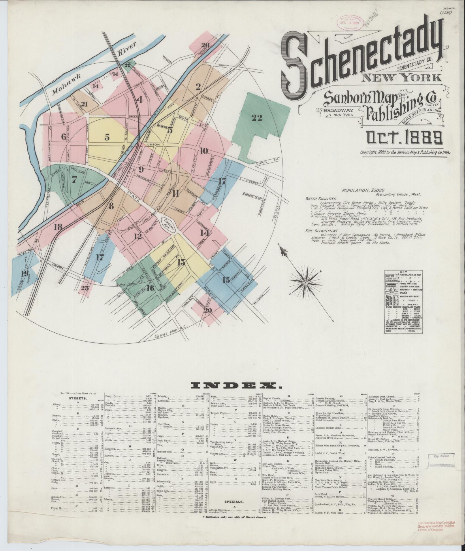 Sanborn Fire Insurance Map from Schenectady, Schenectady County, New York (1889), Sheet #0001 - Complete Map Set gallery image, historic Sanborn map, vintage wall art, New York New York