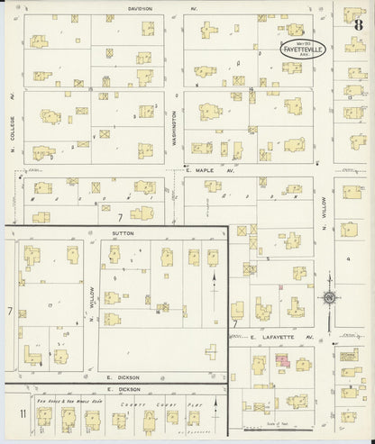 Sanborn Fire Insurance Map from Fayetteville, Washington County, Arkansas (1913), Sheet #0008 - Complete Map Set gallery image, historic Sanborn map, vintage wall art, Arkansas Arkansas