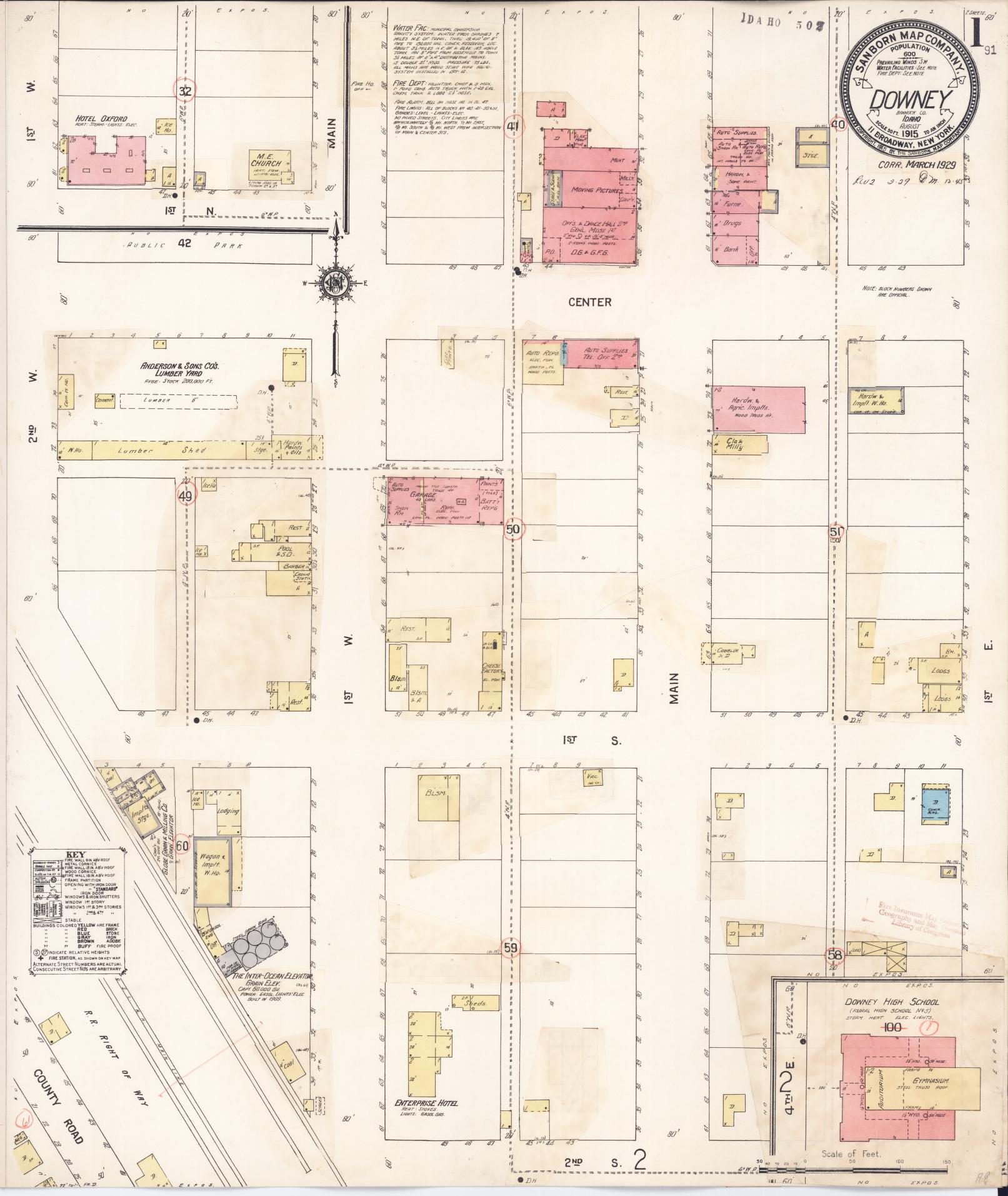 Sanborn Fire Insurance Map from Downey, Bannock County, Idaho (1929), Sheet #0001 - Complete Map Set gallery image, historic Sanborn map, vintage wall art, Idaho Idaho