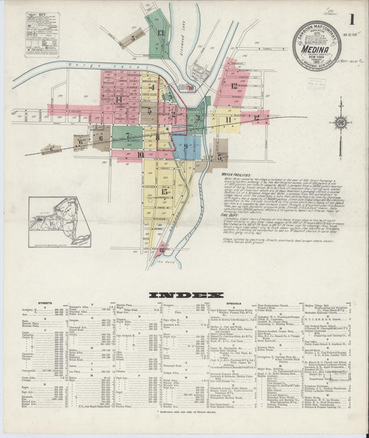 Sanborn Fire Insurance Map from Medina, Orleans County, New York (1915), Sheet #0001 - Complete Map Set gallery image, historic Sanborn map, vintage wall art, New York New York