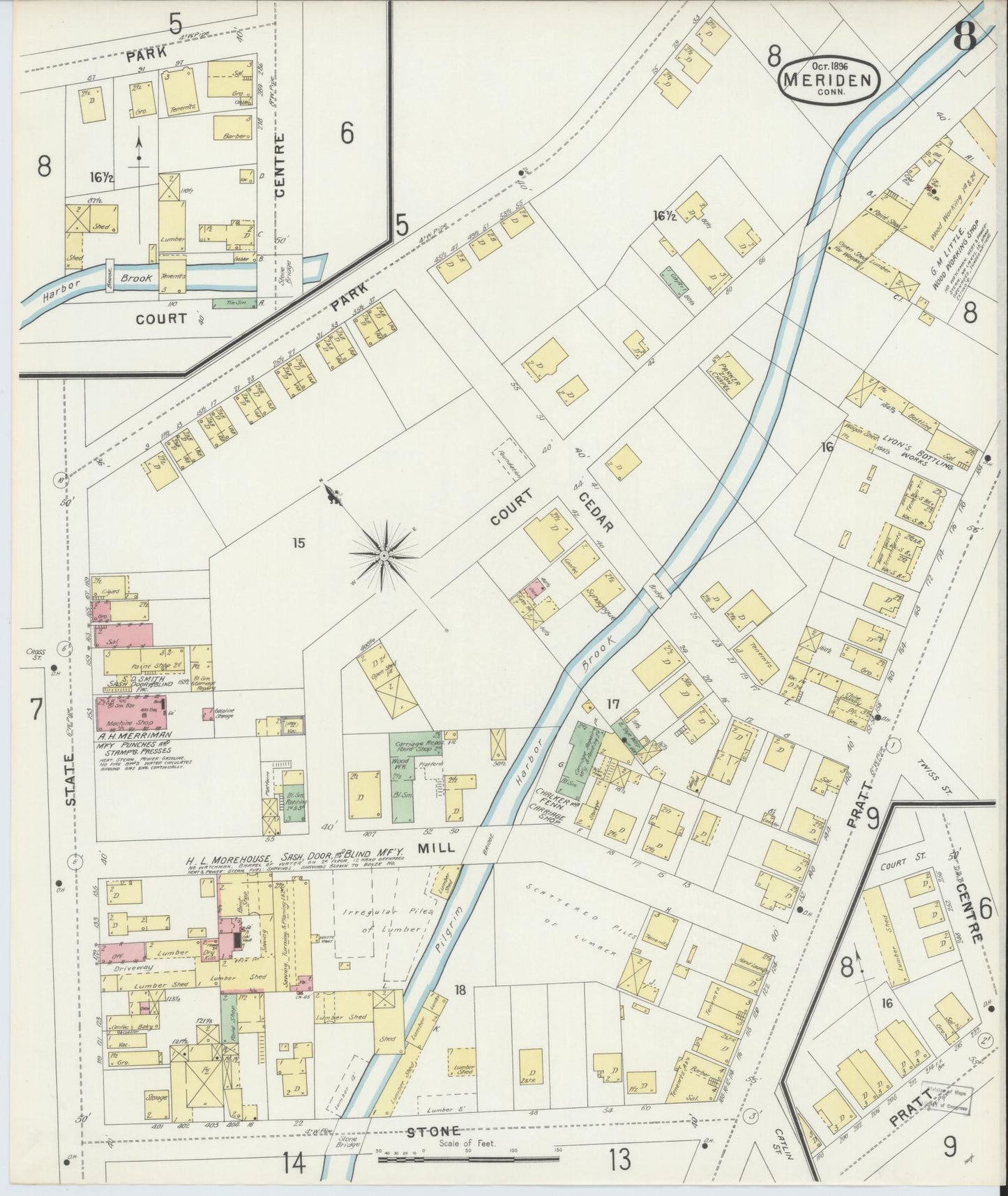 Sanborn Fire Insurance Map from Meriden, New Haven County, Connecticut (1896), Sheet #0008 - Complete Map Set gallery image, historic Sanborn map, vintage wall art, Connecticut Connecticut