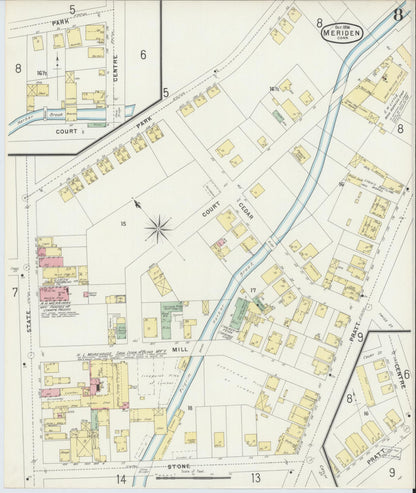 Sanborn Fire Insurance Map from Meriden, New Haven County, Connecticut (1896), Sheet #0008 - Complete Map Set gallery image, historic Sanborn map, vintage wall art, Connecticut Connecticut