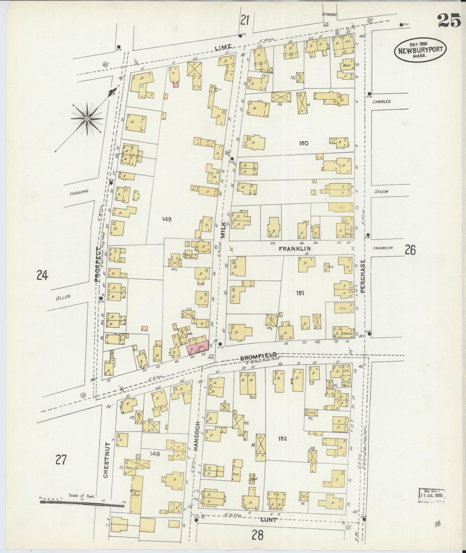 Sanborn Fire Insurance Map from Newburyport, Essex County, Massachusetts (1906), Sheet #0025 - Historic Sanborn Fire Insurance Map Print, vintage old map wall art, antique decor, genealogy gift, Massachusetts Massachusetts map
