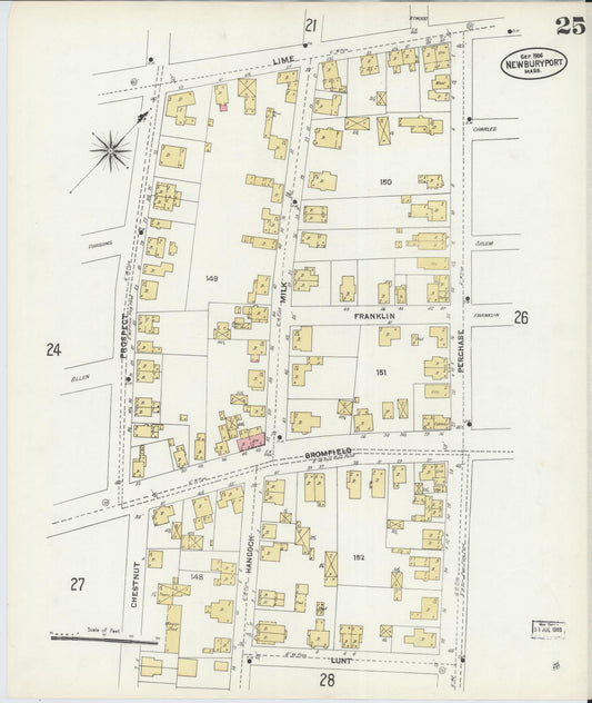 Sanborn Fire Insurance Map from Newburyport, Essex County, Massachusetts (1906), Sheet #0025 - Historic Sanborn Fire Insurance Map Print, vintage old map wall art, antique decor, genealogy gift, Massachusetts Massachusetts map