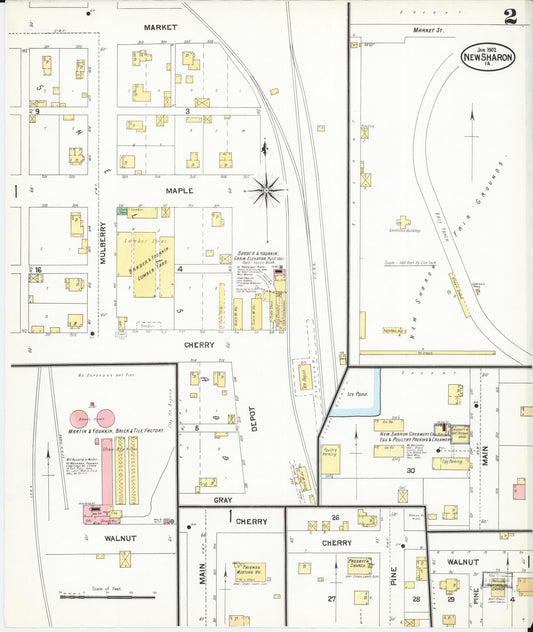 Sanborn Fire Insurance Map from New Sharon, Mahaska County, Iowa (1902), Sheet #0002 - Historic Sanborn Fire Insurance Map Print, vintage old map wall art