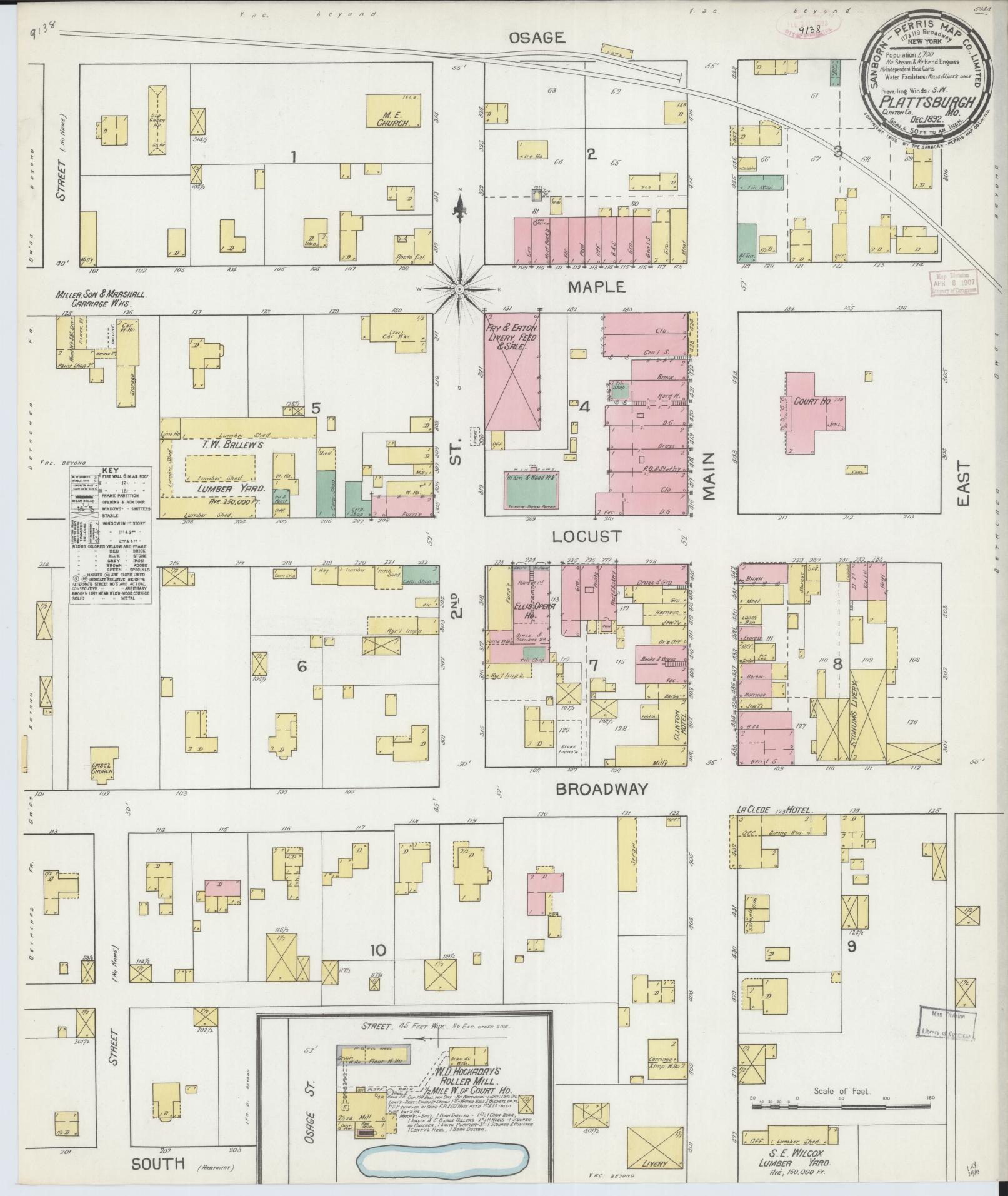 Sanborn Fire Insurance Map from Plattsburg, Clinton County, Missouri (1892), Sheet #0001 - Historic Sanborn Fire Insurance Map Print, vintage old map wall art, antique decor, genealogy gift, Missouri Missouri map