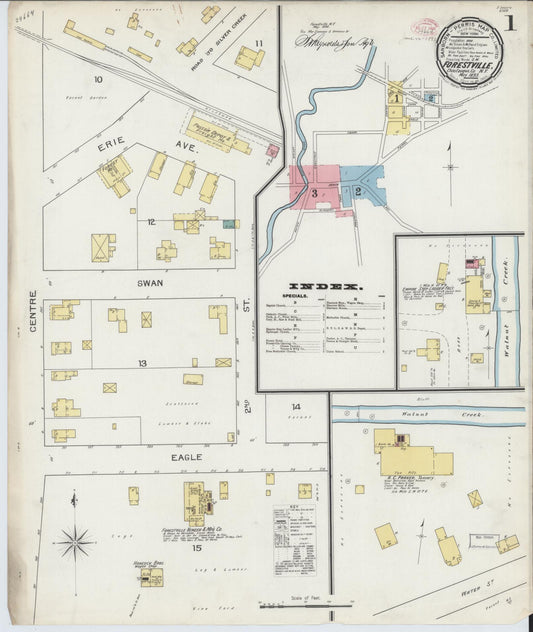 Sanborn Fire Insurance Map from Forestville, Chautauqua County, New York (1893), Sheet #0001 - Complete Map Set gallery image, historic Sanborn map, vintage wall art, New York New York