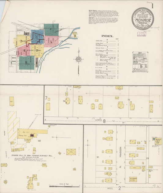 Sanborn Fire Insurance Map from Monroe, Snohomish County, Washington (1913), Sheet #0001 - Historic Sanborn Fire Insurance Map Print, vintage old map wall art, antique decor, genealogy gift, Washington Washington map