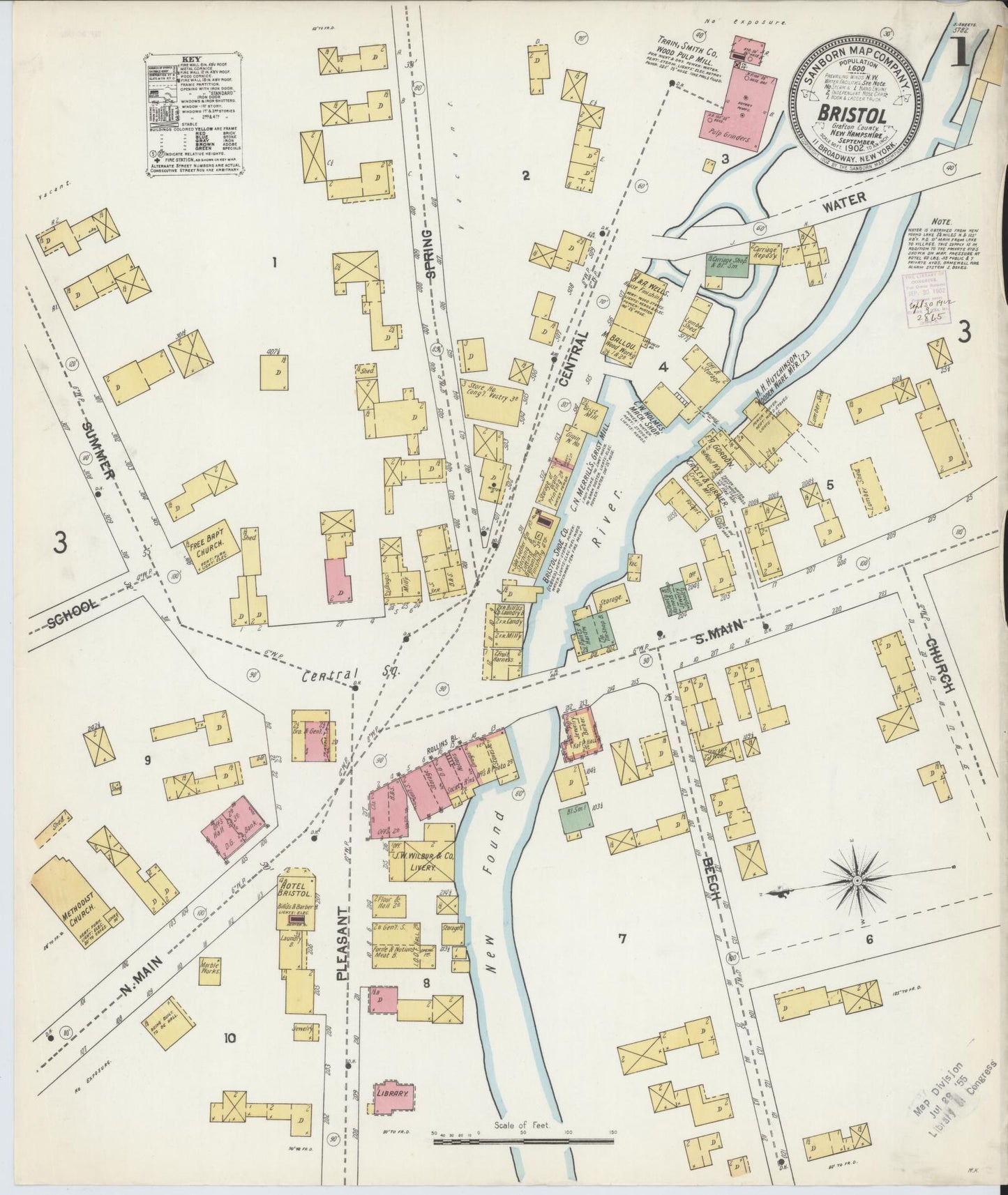 Sanborn Fire Insurance Map from Bristol, Grafton County, New Hampshire (1902), Sheet #0001 - Complete Map Set gallery image, historic Sanborn map, vintage wall art, New Hampshire New Hampshire