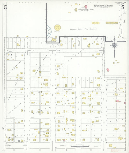Sanborn Fire Insurance Map from Tecumseh, Johnson County, Nebraska (1935), Sheet #0005 - Historic Sanborn Fire Insurance Map Print, vintage old map wall art, antique decor, genealogy gift, Nebraska Nebraska map