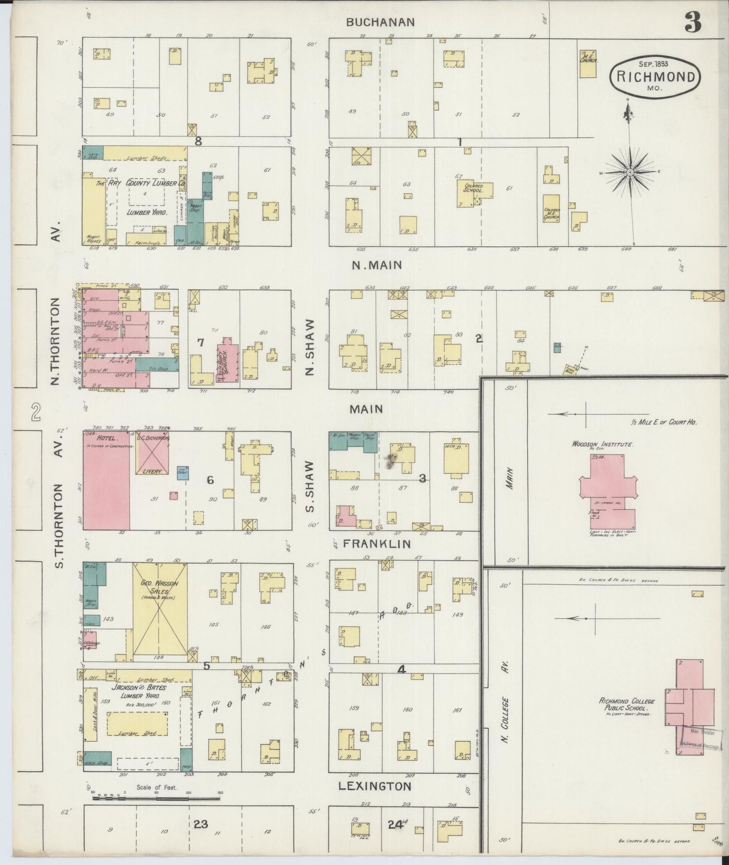 Sanborn Fire Insurance Map from Richmond, Ray County, Missouri (1893), Sheet #0003 - Historic Sanborn Fire Insurance Map Print, vintage old map wall art, antique decor, genealogy gift, Missouri Missouri map