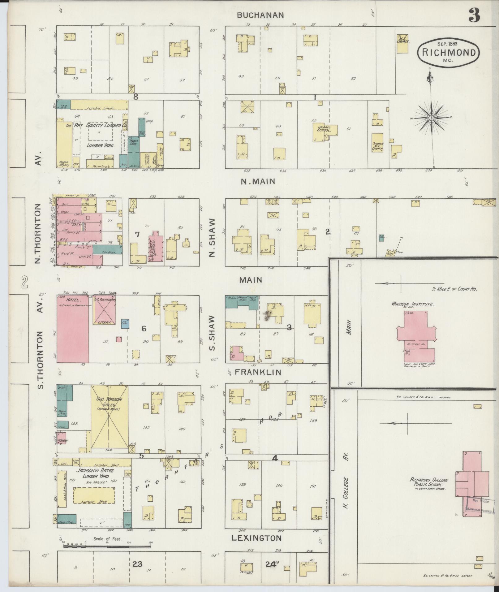 Sanborn Fire Insurance Map from Richmond, Ray County, Missouri (1893), Sheet #0003 - Historic Sanborn Fire Insurance Map Print, vintage old map wall art, antique decor, genealogy gift, Missouri Missouri map