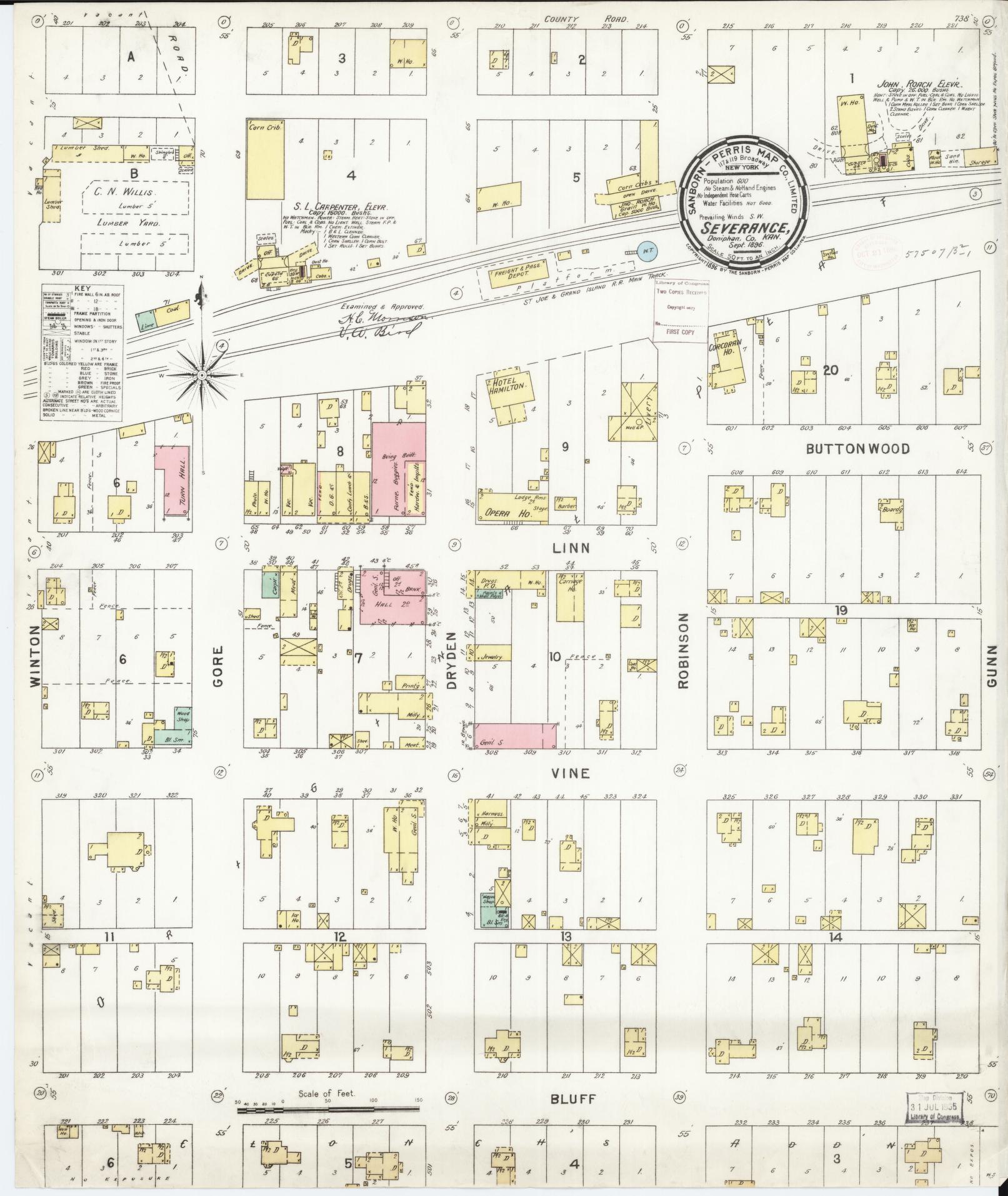 Sanborn Fire Insurance Map from Severance, Doniphan County, Kansas. (1896) – Historic Sanborn Fire Insurance Map Print