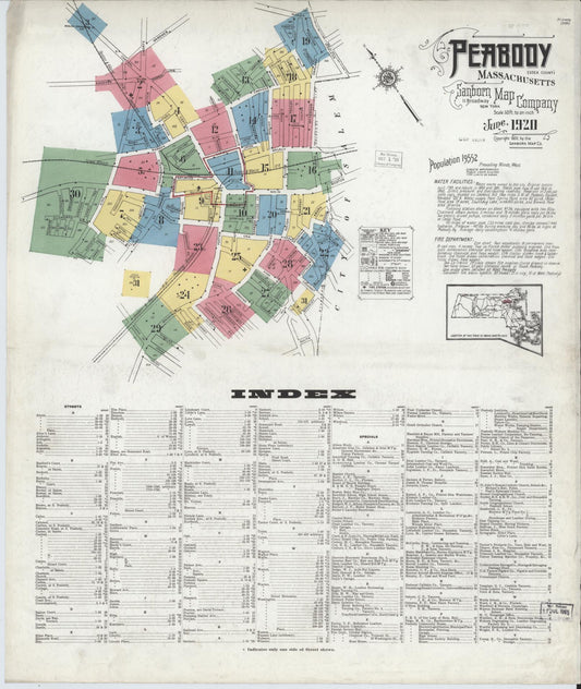 Sanborn Fire Insurance Map from Peabody, Essex County, Massachusetts. (1920) – Historic Sanborn Fire Insurance Map Print