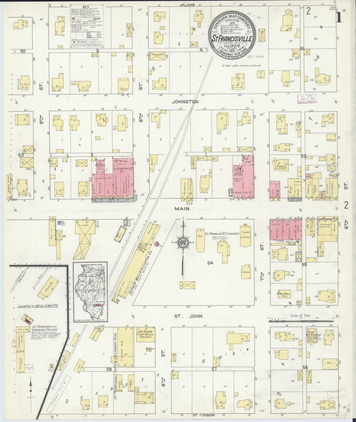 Sanborn Fire Insurance Map from Saint Francisville, Lawrence County, Illinois (1913), Sheet #0001 - Complete Map Set gallery image, historic Sanborn map, vintage wall art, Illinois Illinois