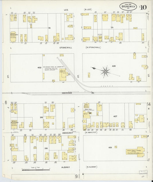 Sanborn Fire Insurance Map from Brunswick, Glynn County, Georgia (1908), Sheet #0010 - Historic Sanborn Fire Insurance Map Print, vintage old map wall art, antique decor, genealogy gift, Georgia Georgia map