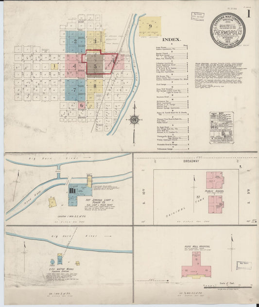 Sanborn Fire Insurance Map from Thermopolis, Hot Springs County, Wyoming (1918), Sheet #0001 - Complete Map Set gallery image, historic Sanborn map, vintage wall art, Wyoming Wyoming