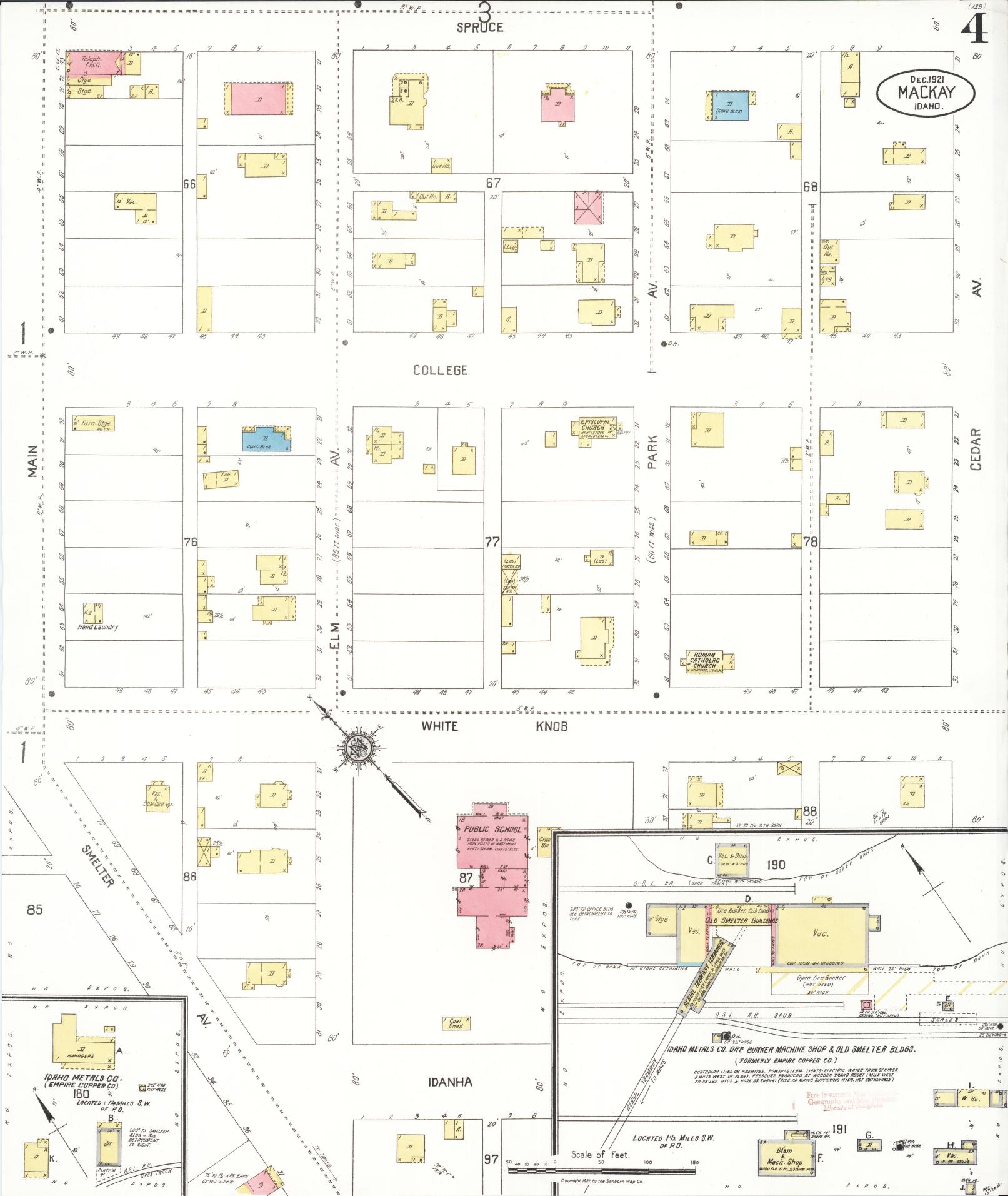 Sanborn Fire Insurance Map from Mackay, Custer County, Idaho (1921), Sheet #0004 - Complete Map Set gallery image, historic Sanborn map, vintage wall art, Idaho Idaho