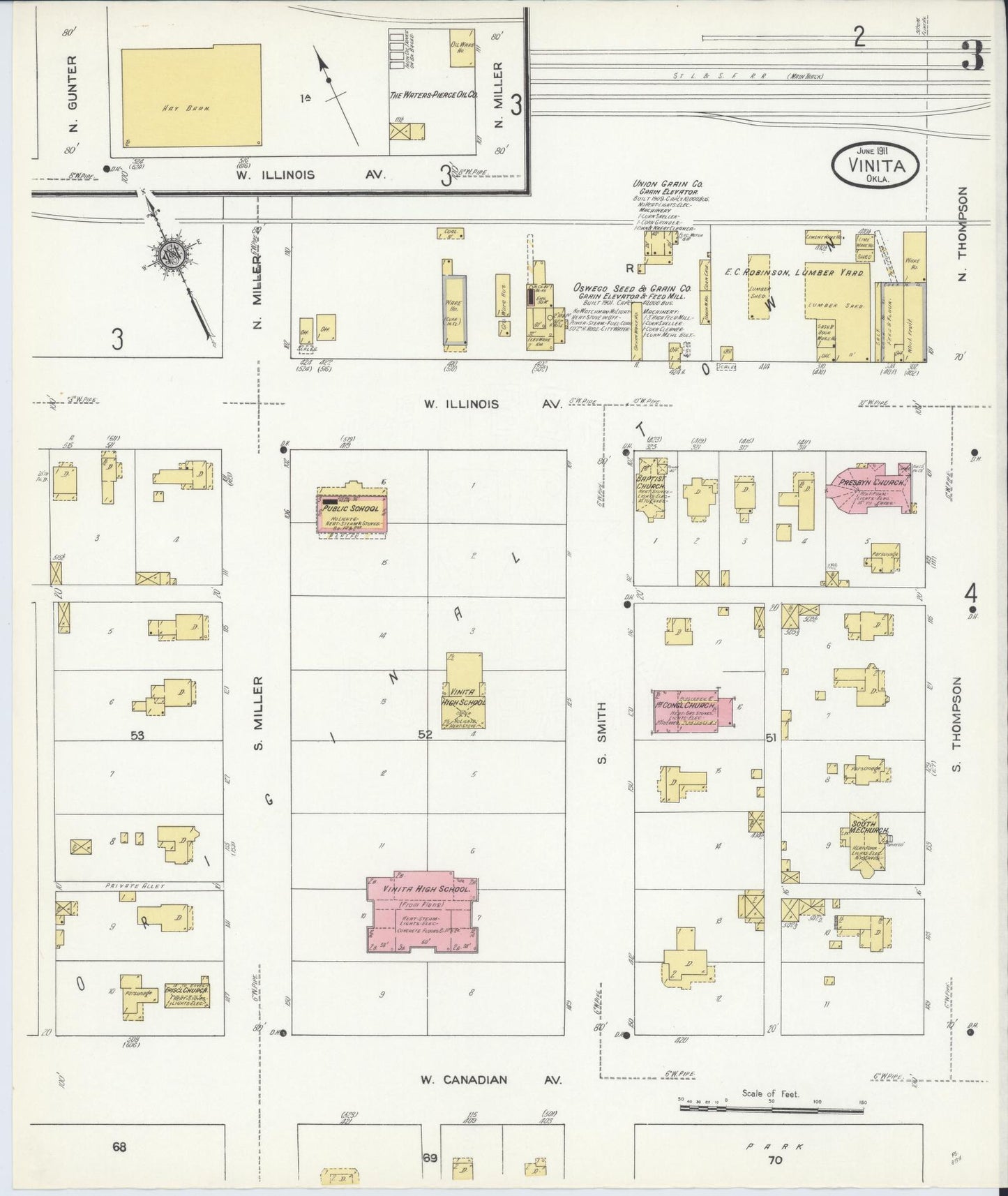 Sanborn Fire Insurance Map from Vinita, Craig County, Oklahoma (1911), Sheet #0003 - Historic Sanborn Fire Insurance Map Print, vintage old map wall art, antique decor, genealogy gift, Oklahoma Oklahoma map