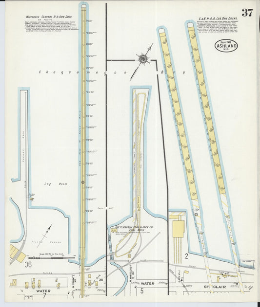 Sanborn Fire Insurance Map from Ashland, Ashland County, Wisconsin (1909), Sheet #0037 - Historic Sanborn Fire Insurance Map Print, vintage old map wall art, antique decor, genealogy gift, Wisconsin Wisconsin map