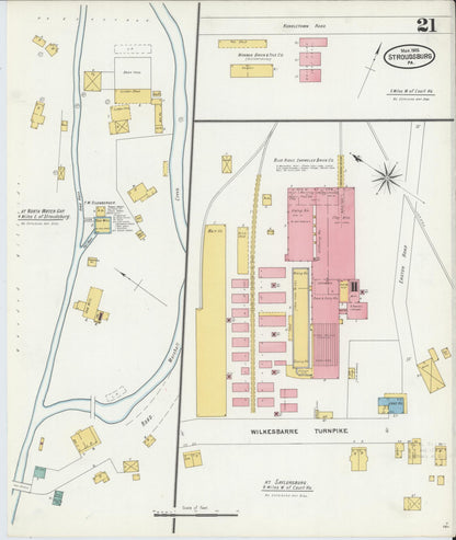 Sanborn Fire Insurance Map from Stroudsburg, Monroe County, Pennsylvania (1905), Sheet #0021 - Historic Sanborn Fire Insurance Map Print, vintage old map wall art, antique decor, genealogy gift, Pennsylvania Pennsylvania map