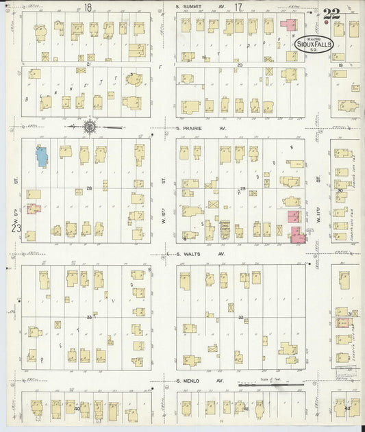 Sanborn Fire Insurance Map from Sioux Falls, Minnehaha County, South Dakota (1916), Sheet #0022 - Historic Sanborn Fire Insurance Map Print, vintage old map wall art, antique decor, genealogy gift, South Dakota South Dakota map