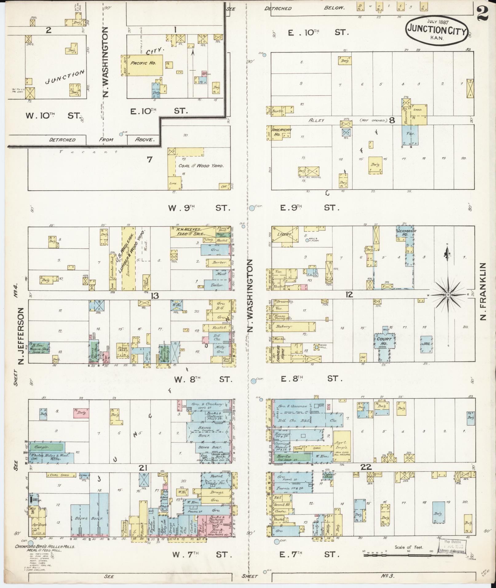 Sanborn Fire Insurance Map from Junction City, Geary County, Kansas (1887), Sheet #0002 - Historic Sanborn Fire Insurance Map Print, vintage old map wall art, antique decor, genealogy gift, Kansas Kansas map