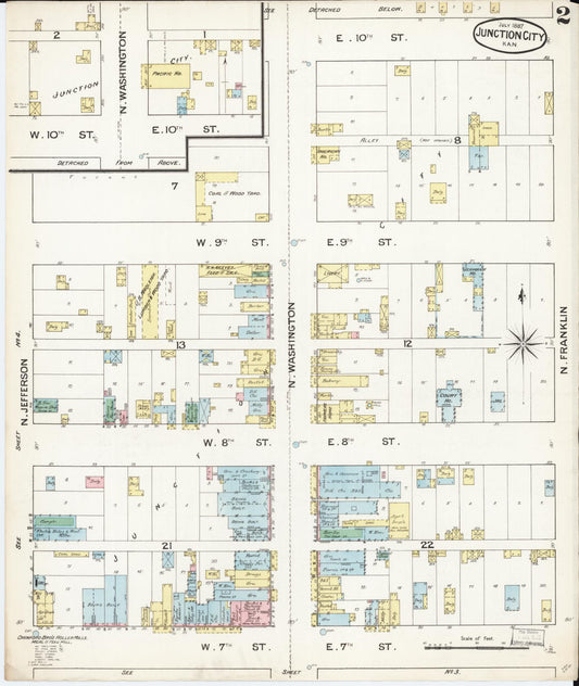 Sanborn Fire Insurance Map from Junction City, Geary County, Kansas (1887), Sheet #0002 - Historic Sanborn Fire Insurance Map Print, vintage old map wall art, antique decor, genealogy gift, Kansas Kansas map