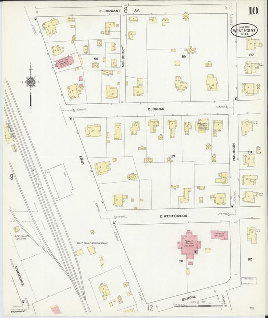 Sanborn Fire Insurance Map from West Point, Clay County, Mississippi (1910), Sheet #0010 - Historic Sanborn Fire Insurance Map Print, vintage old map wall art, antique decor, genealogy gift, Mississippi Mississippi map