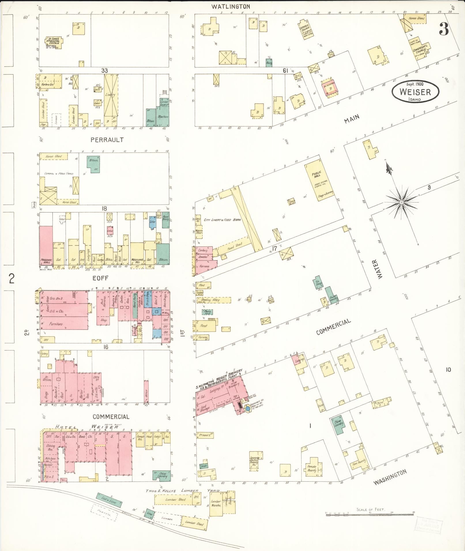 Sanborn Fire Insurance Map from Weiser, Washington County, Idaho (1900), Sheet #0003 - Complete Map Set gallery image, historic Sanborn map, vintage wall art, Idaho Idaho