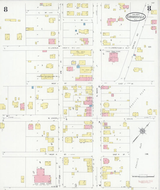 Sanborn Fire Insurance Map from Edwardsville, Madison County, Illinois (1930), Sheet #0008 - Historic Sanborn Fire Insurance Map Print, vintage old map wall art, antique decor, genealogy gift, Illinois Illinois map