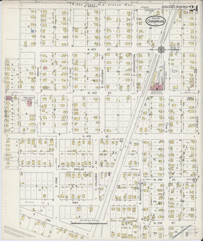Sanborn Fire Insurance Map from Champaign, Champaign County, Illinois (1915), Sheet #0024 - Complete Map Set gallery image, historic Sanborn map, vintage wall art, Illinois Illinois