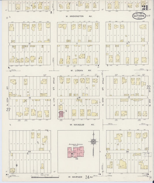 Sanborn Fire Insurance Map from Guthrie, Logan County, Oklahoma (1914), Sheet #0021 - Historic Sanborn Fire Insurance Map Print, vintage old map wall art, antique decor, genealogy gift, Oklahoma Oklahoma map