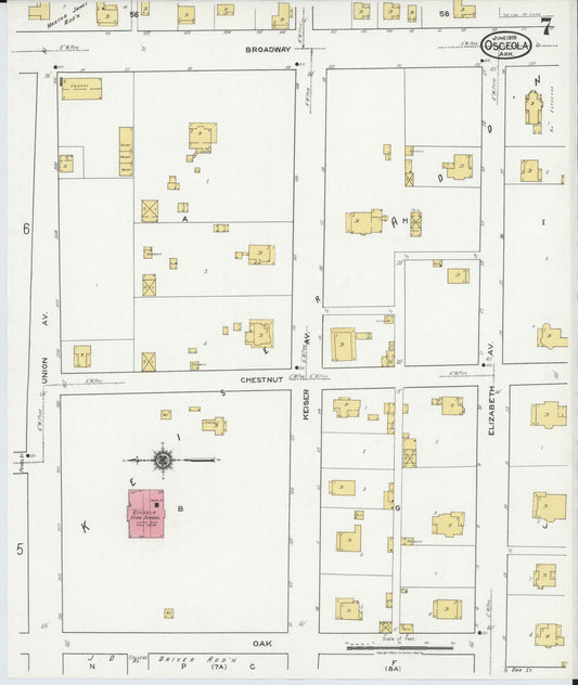 Sanborn Fire Insurance Map from Osceola, Mississippi County, Arkansas (1919), Sheet #0007 - Historic Sanborn Fire Insurance Map Print, vintage old map wall art, antique decor, genealogy gift, Arkansas Arkansas map
