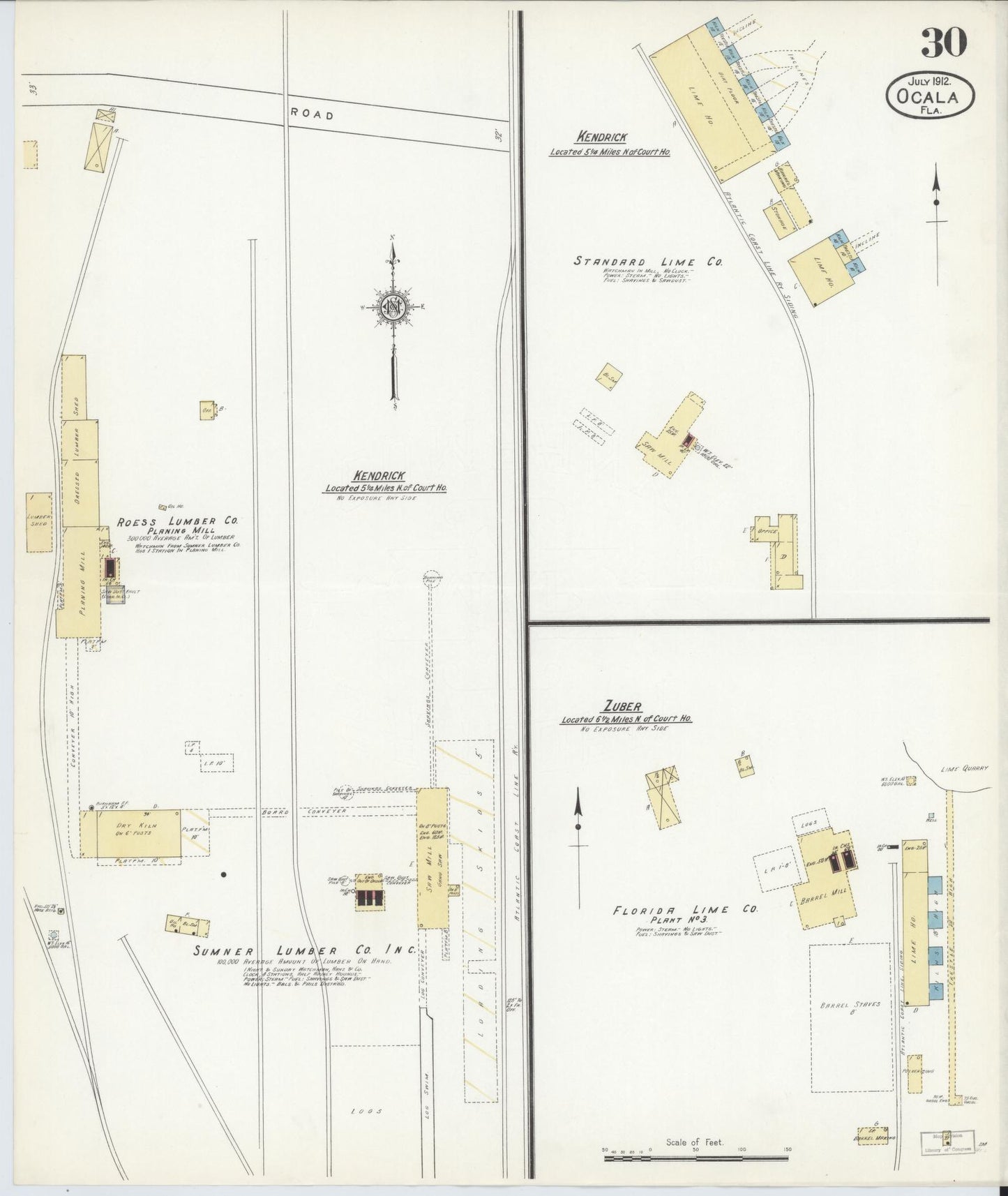 Sanborn Fire Insurance Map from Ocala, Marion County, Florida (1912), Sheet #0030 - Historic Sanborn Fire Insurance Map Print, vintage old map wall art, antique decor, genealogy gift, Florida Florida map