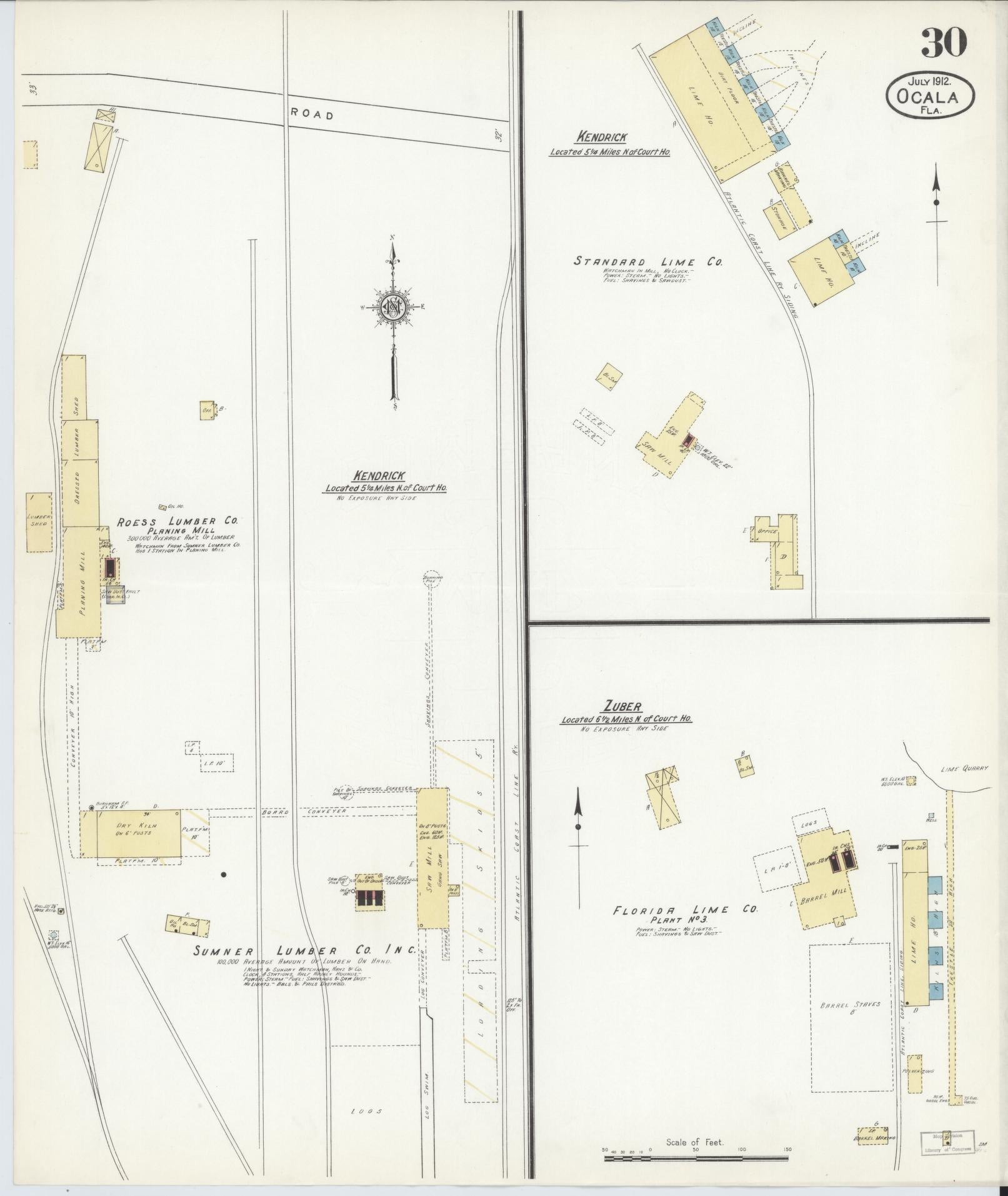 Sanborn Fire Insurance Map from Ocala, Marion County, Florida (1912), Sheet #0030 - Historic Sanborn Fire Insurance Map Print, vintage old map wall art, antique decor, genealogy gift, Florida Florida map