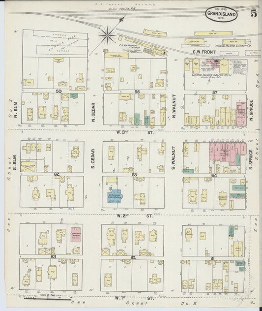 Sanborn Fire Insurance Map from Grand Island, Hall County, Nebraska (1889), Sheet #0005 - Historic Sanborn Fire Insurance Map Print, vintage old map wall art, antique decor, genealogy gift, Nebraska Nebraska map