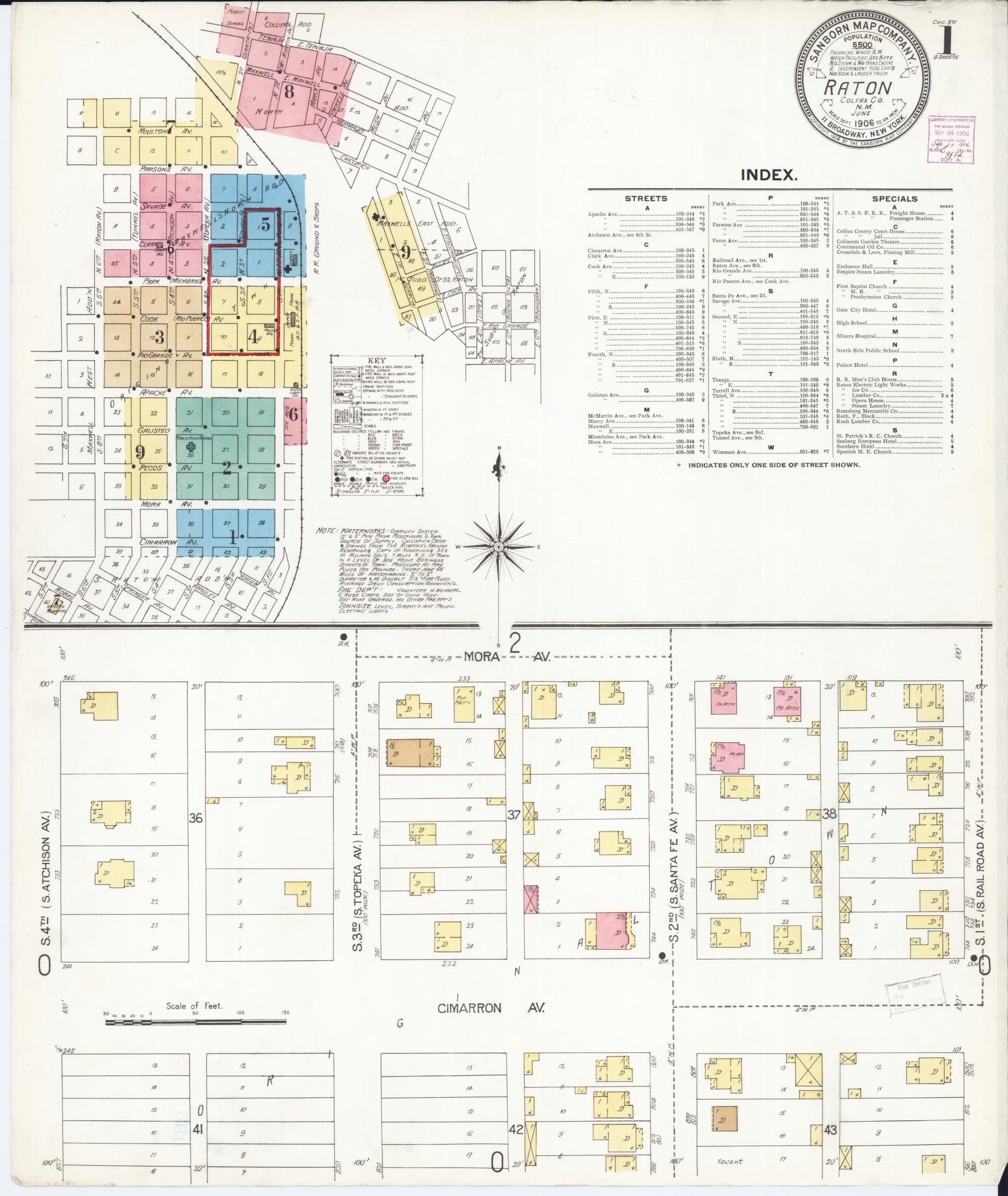 Sanborn Fire Insurance Map from Raton, Colfax County, New Mexico. (1906) – Historic Sanborn Fire Insurance Map Print