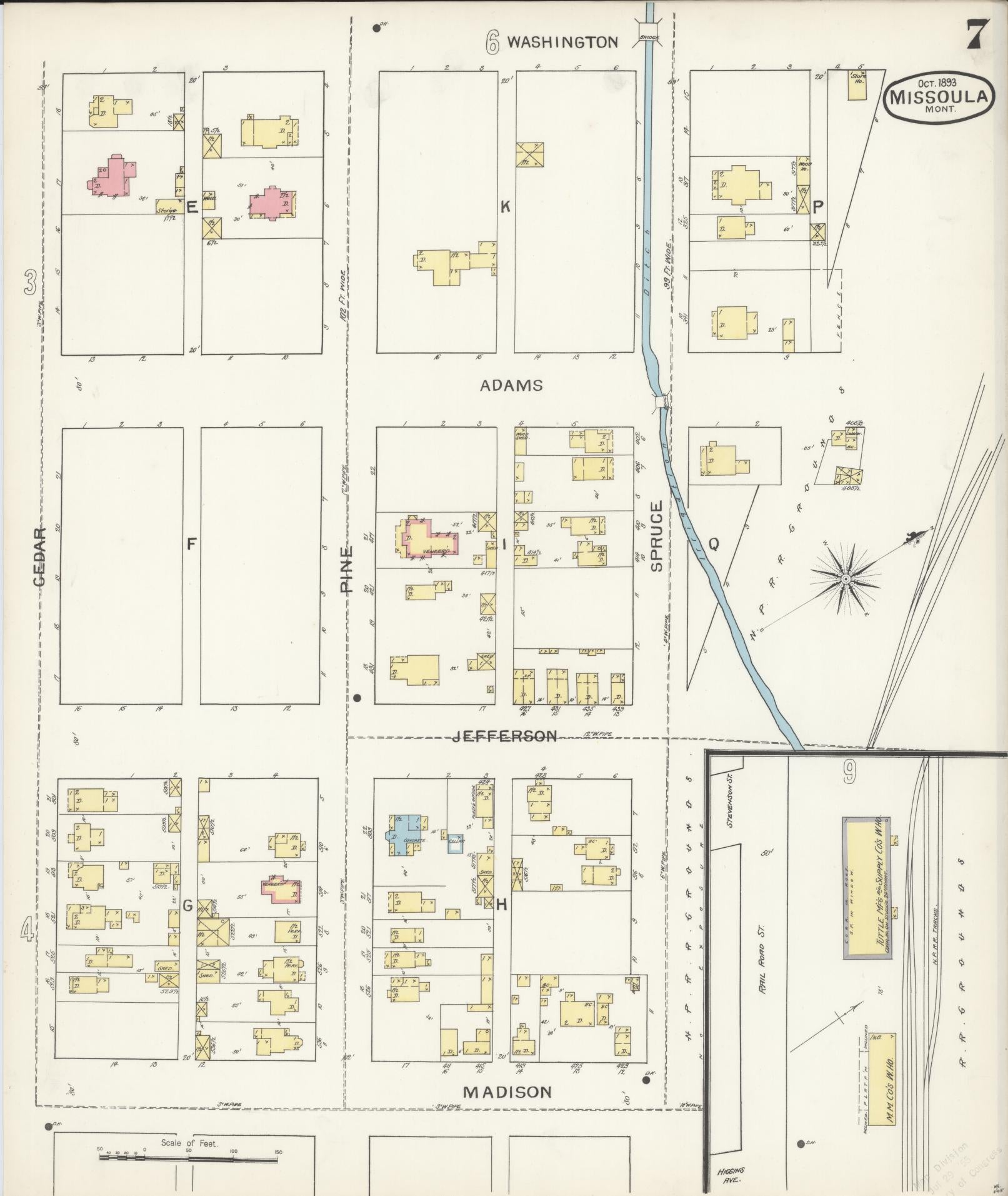 Sanborn Fire Insurance Map from Missoula, Missoula County, Montana (1893), Sheet #0007 - Complete Map Set gallery image, historic Sanborn map, vintage wall art, Montana Montana
