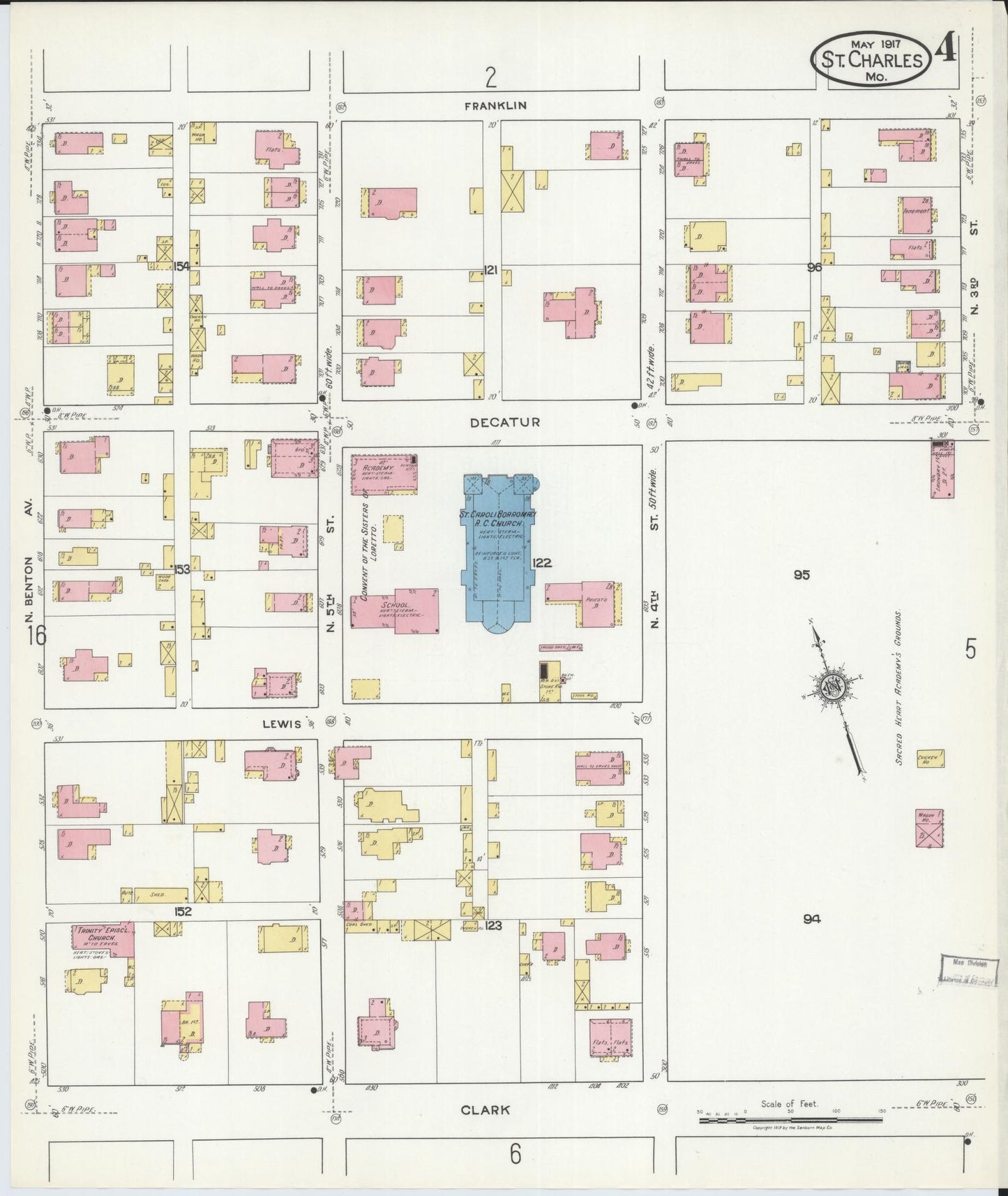 Sanborn Fire Insurance Map from Saint Charles, Saint Charles County, Missouri (1917), Sheet #0004 - Complete Map Set gallery image, historic Sanborn map, vintage wall art, Missouri Missouri