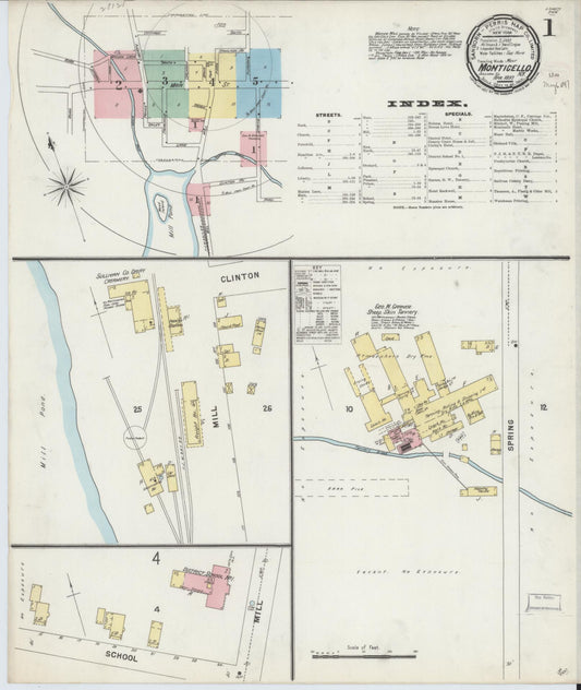 Sanborn Fire Insurance Map from Monticello, Sullivan County, New York (1897), Sheet #0001 - Complete Map Set gallery image, historic Sanborn map, vintage wall art, New York New York
