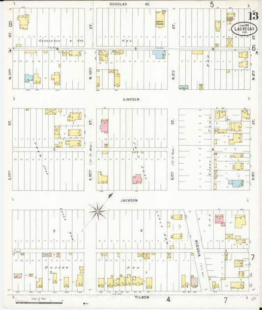 Sanborn Fire Insurance Map from Las Vegas, San Miguel County, New Mexico (1898), Sheet #0013 - Historic Sanborn Fire Insurance Map Print, vintage old map wall art, antique decor, genealogy gift, New Mexico New Mexico map