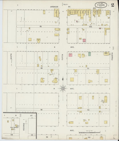 Sanborn Fire Insurance Map from Yukon, Canadian County, Oklahoma (1895), Sheet #0002 - Complete Map Set gallery image, historic Sanborn map, vintage wall art, Oklahoma Oklahoma