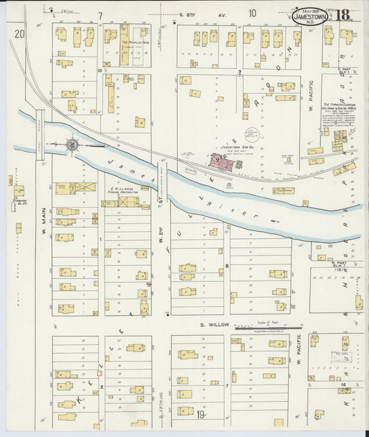 Sanborn Fire Insurance Map from Jamestown, Stutsman County, North Dakota (1919), Sheet #0018 - Historic Sanborn Fire Insurance Map Print, vintage old map wall art, antique decor, genealogy gift, North Dakota North Dakota map