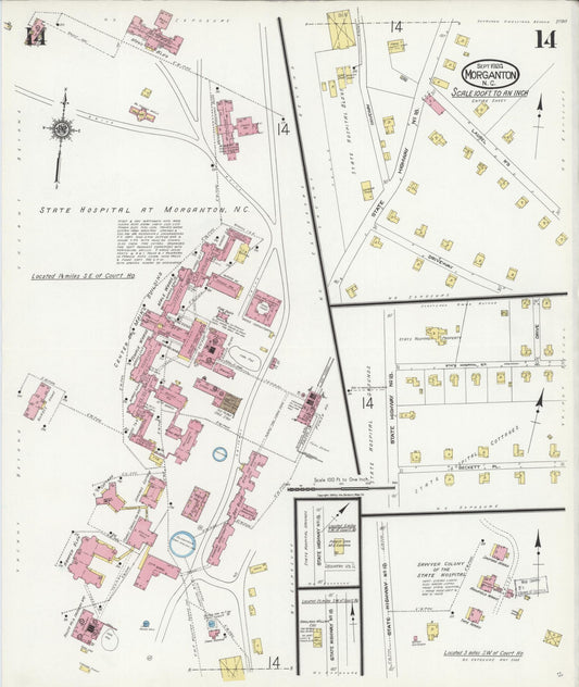 Sanborn Fire Insurance Map from Morganton, Burke County, North Carolina (1924), Sheet #0014 - Historic Sanborn Fire Insurance Map Print, vintage old map wall art, antique decor, genealogy gift, North Carolina North Carolina map