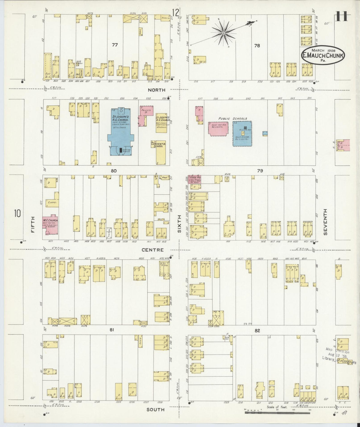 Sanborn Fire Insurance Map from Mauch Chunk, Carbon County, Pennsylvania (1908), Sheet #0011 - Historic Sanborn Fire Insurance Map Print, vintage old map wall art, antique decor, genealogy gift, Pennsylvania Pennsylvania map