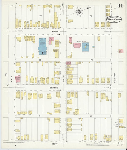 Sanborn Fire Insurance Map from Mauch Chunk, Carbon County, Pennsylvania (1908), Sheet #0011 - Historic Sanborn Fire Insurance Map Print, vintage old map wall art, antique decor, genealogy gift, Pennsylvania Pennsylvania map