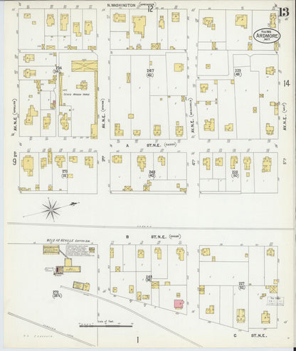Sanborn Fire Insurance Map from Ardmore, Carter County, Oklahoma (1902), Sheet #0013 - Complete Map Set gallery image, historic Sanborn map, vintage wall art, Oklahoma Oklahoma